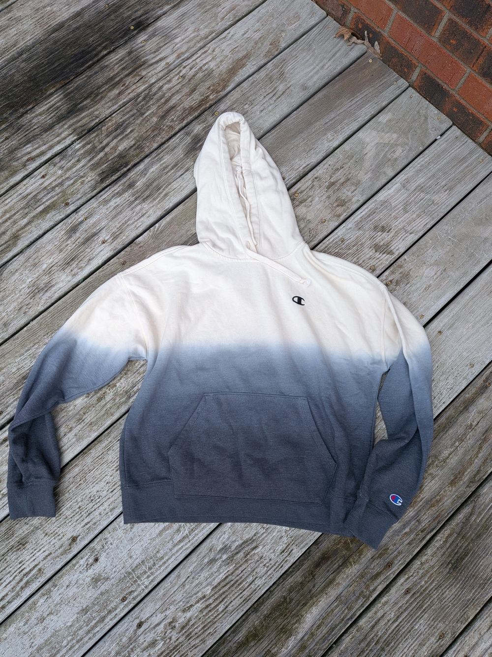 Champion Ombre Hoodie in Cream and Gray And Blue